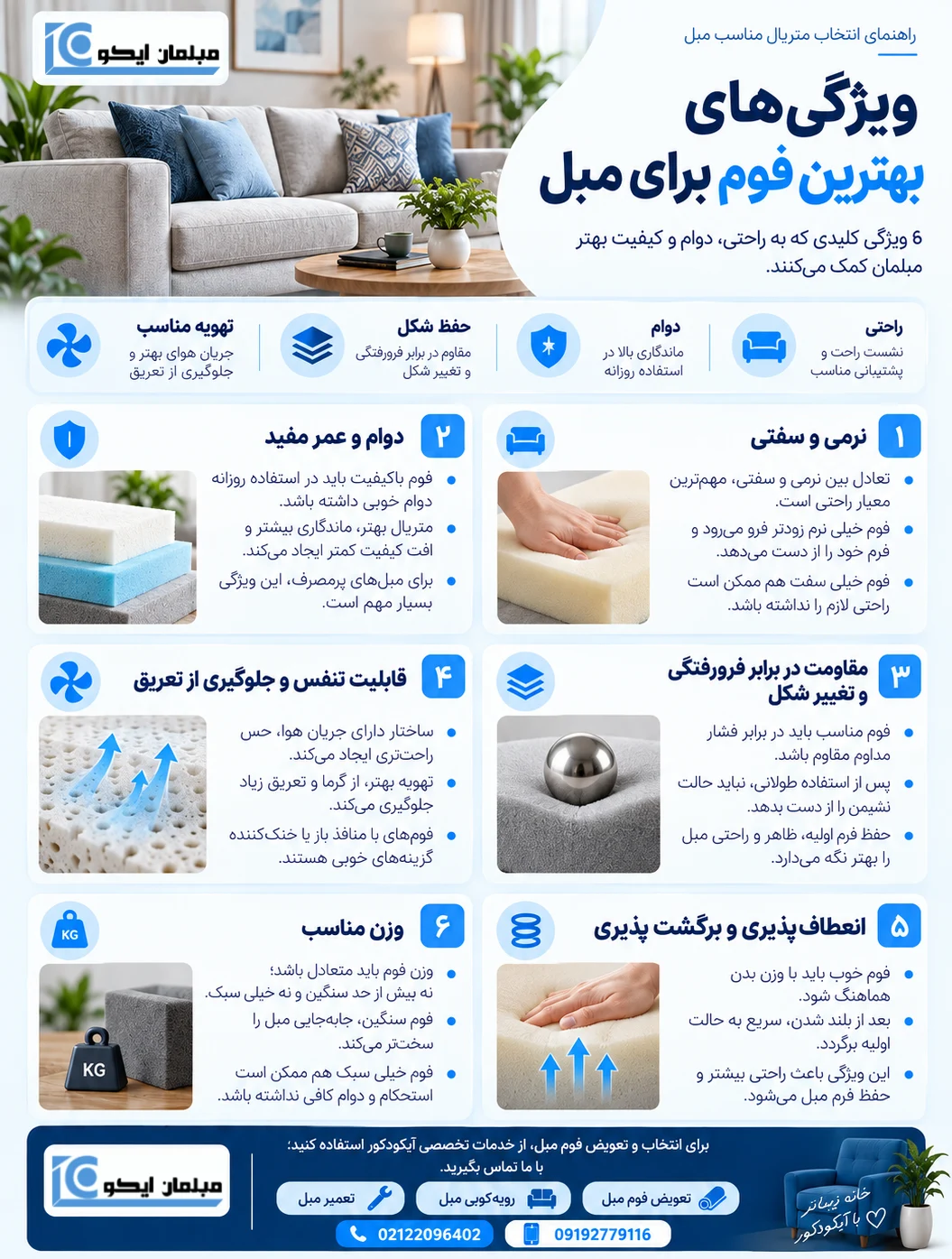ویژگی بهترین فوم برای مبل
