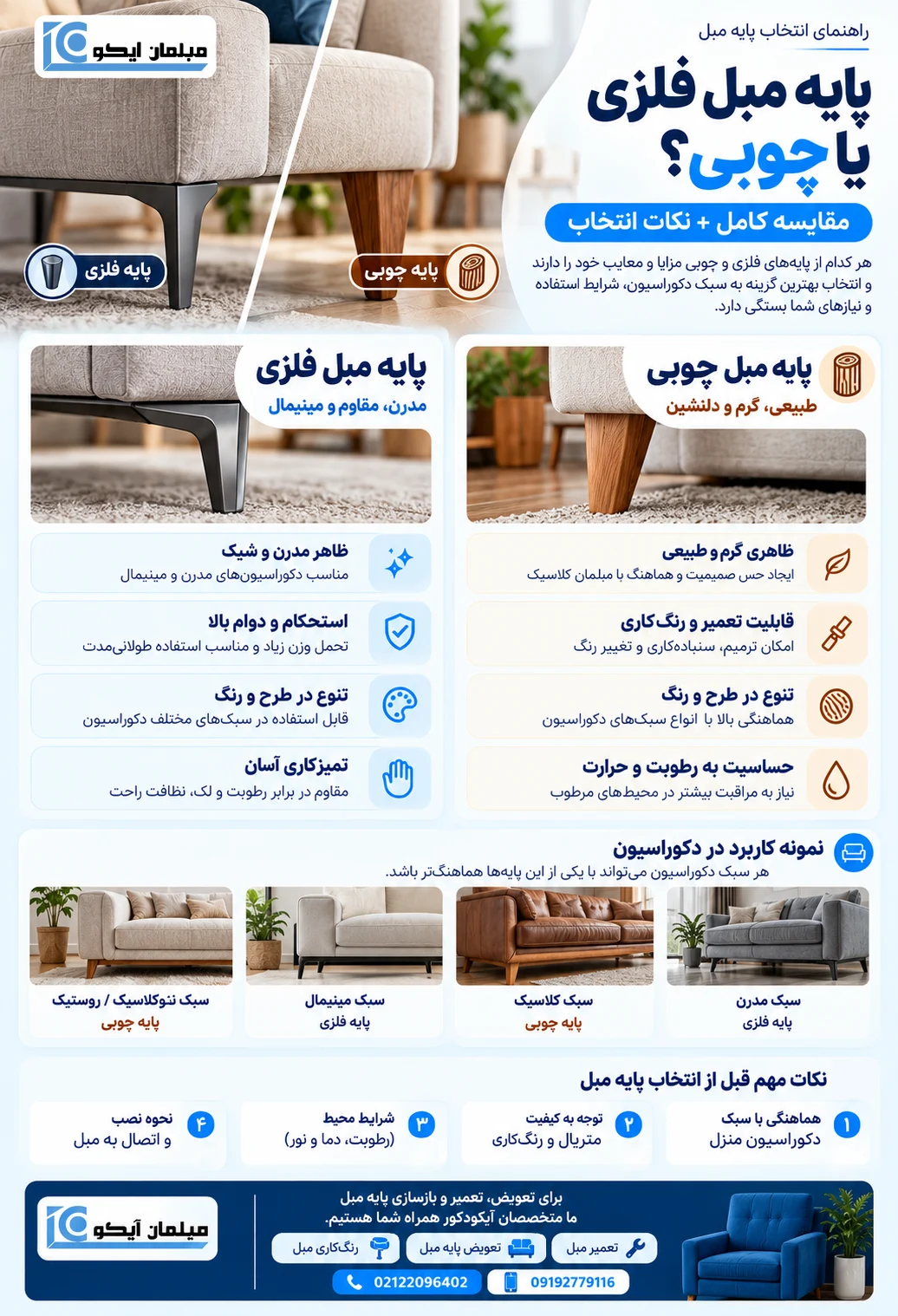 پایه مبل فلزی یا چوبی