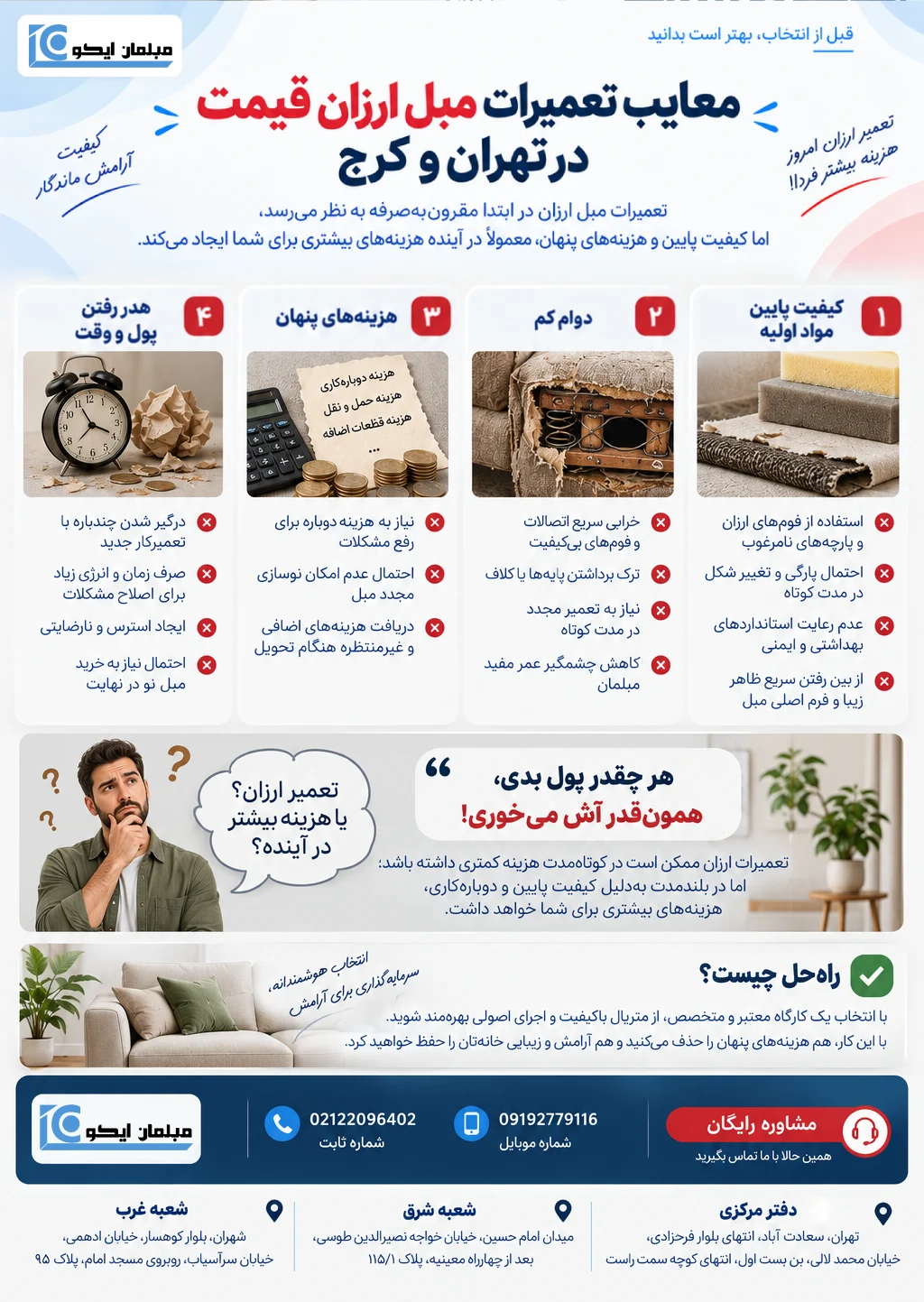 معایب تعمیرات مبل ارزان قیمت در تهران و کرج